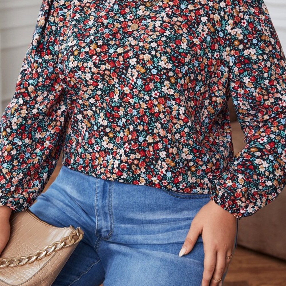 Women's Floral Long Sleeve Blouse - Navy Multi